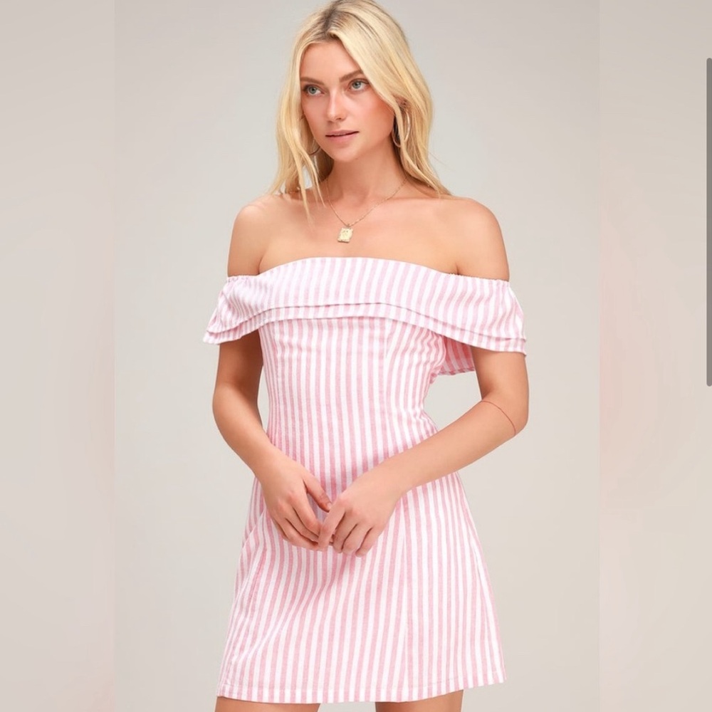 Lulus off the shoulder pink stripe mini dress